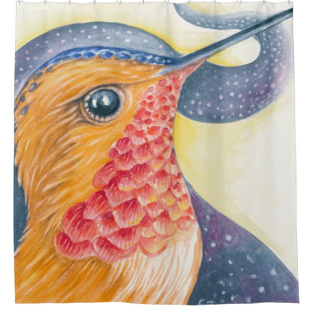 Hummingbird Stars Galaxy Watercolor Shower Curtain (Front)
