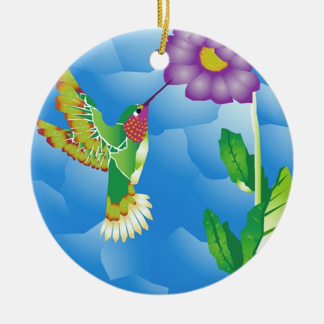 Hummingbird:  Stylized Ceramic Tree Decoration (Front)