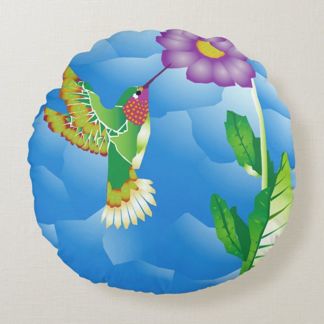 Hummingbird:  Stylized Round Cushion (Front)