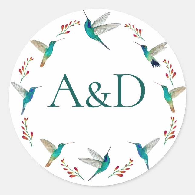 Hummingbird Summer Wedding Classic Round Sticker (Front)