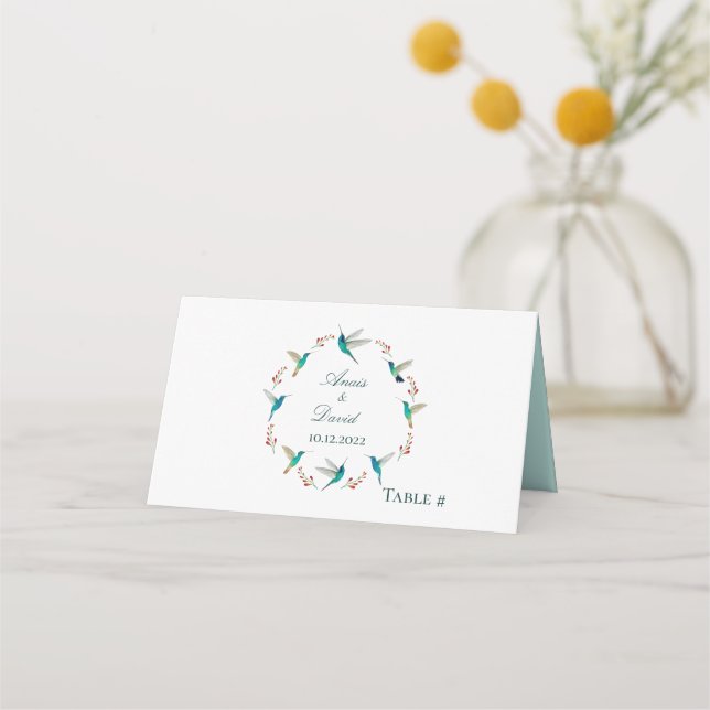 Hummingbird Summer Wedding Place Card (Front)