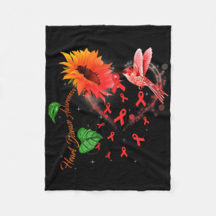 Hummingbird Sunflower And Red Ribbon Heart Disease Fleece Blanket