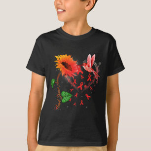 Hummingbird Sunflower And Red Ribbon Heart Disease T-Shirt