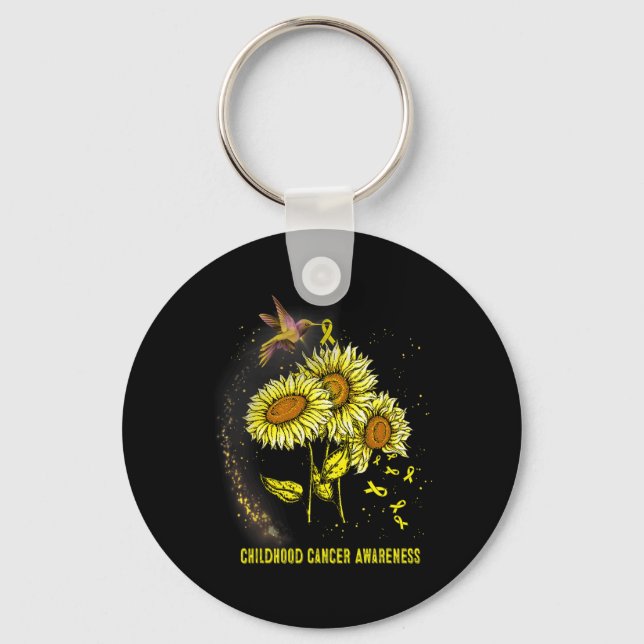 Hummingbird Sunflower Childhood Cancer Awareness  Key Ring (Front)