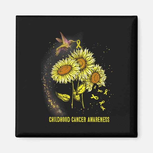 Hummingbird Sunflower Childhood Cancer Awareness  Magnet (Front)