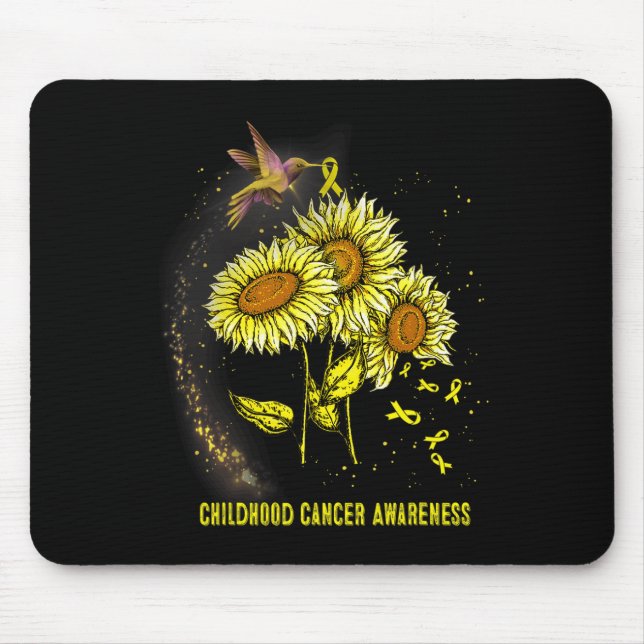 Hummingbird Sunflower Childhood Cancer Awareness  Mouse Mat (Front)