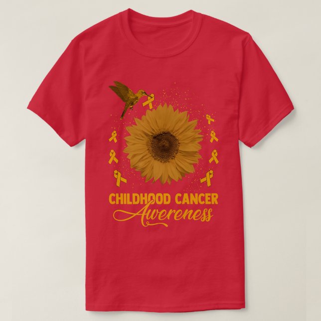 Hummingbird & Sunflower Childhood Cancer Awareness T-Shirt (Design Front)