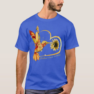 Hummingbird Sunflower Gold Ribbon Childhood Cancer T-Shirt