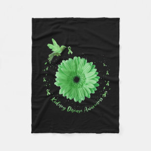 Hummingbird Sunflower Green Ribbon Kidney Disease  Fleece Blanket