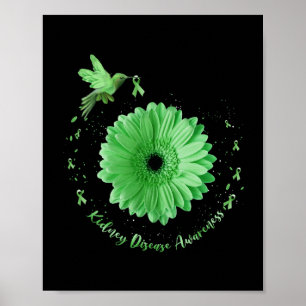 Hummingbird Sunflower Green Ribbon Kidney Disease Poster
