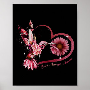 Hummingbird Sunflower Heart Burgundy Ribbon Brain Poster