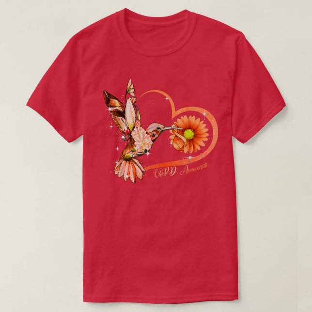 Hummingbird Sunflower Heart Orange Ribbon COPD Awa T-Shirt (Design Front)