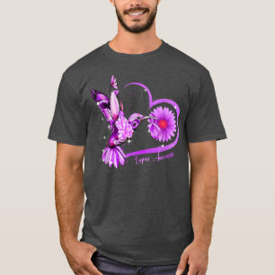 Hummingbird Sunflower Heart Purple Ribbon Lupus Aw T-Shirt
