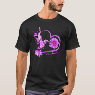 Hummingbird Sunflower Heart Purple Ribbon Lupus Aw T-Shirt
