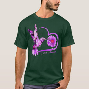 Hummingbird Sunflower Heart Purple Ribbon Lupus Aw T-Shirt