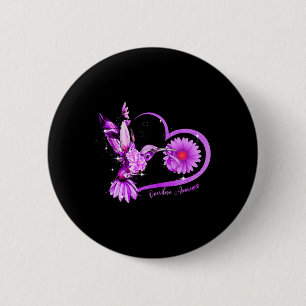 Hummingbird Sunflower Heart Purple Ribbon Overdose 6 Cm Round Badge