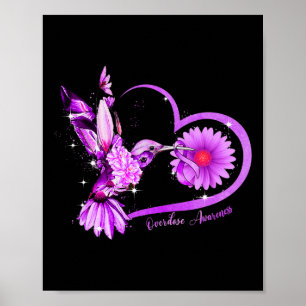 Hummingbird Sunflower Heart Purple Ribbon Overdose Poster