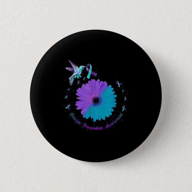 Hummingbird Sunflower Heart Purple Ribbon Suicide  6 Cm Round Badge (Front)