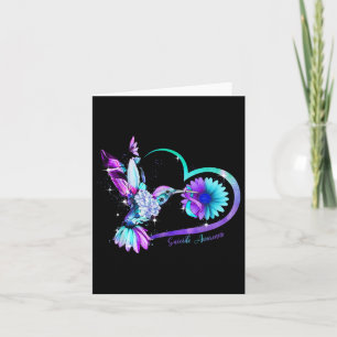 Hummingbird Sunflower Heart Purple Ribbon Suicide Card