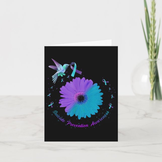 Hummingbird Sunflower Heart Purple Ribbon Suicide  Card (Front)