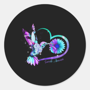Hummingbird Sunflower Heart Purple Ribbon Suicide  Classic Round Sticker