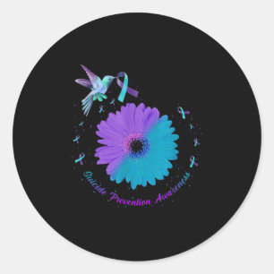 Hummingbird Sunflower Heart Purple Ribbon Suicide Classic Round Sticker