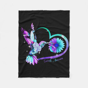 Hummingbird Sunflower Heart Purple Ribbon Suicide Fleece Blanket