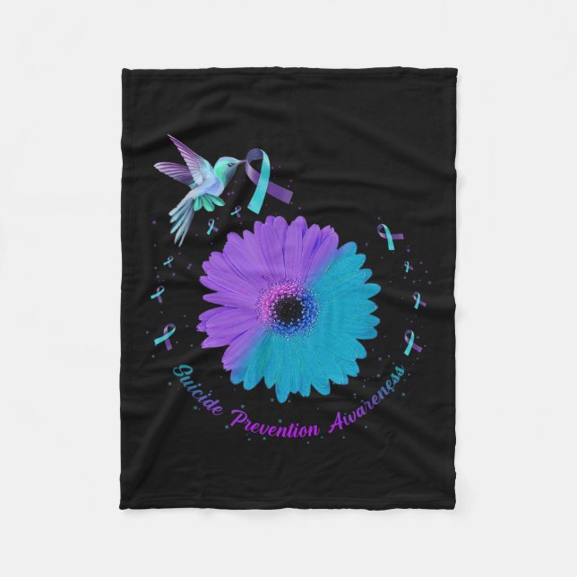 Hummingbird Sunflower Heart Purple Ribbon Suicide  Fleece Blanket (Front)