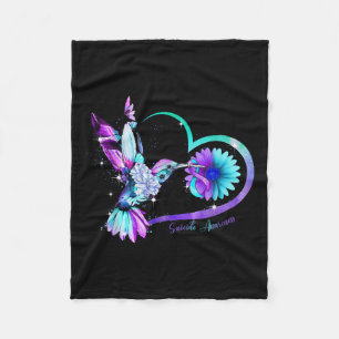 Hummingbird Sunflower Heart Purple Ribbon Suicide Fleece Blanket