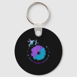 Hummingbird Sunflower Heart Purple Ribbon Suicide Key Ring