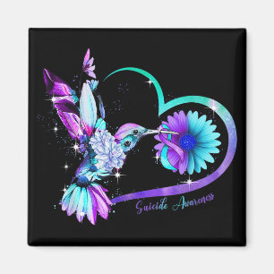 Hummingbird Sunflower Heart Purple Ribbon Suicide  Magnet