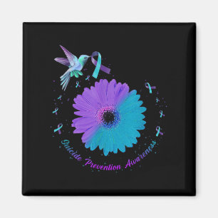 Hummingbird Sunflower Heart Purple Ribbon Suicide  Magnet