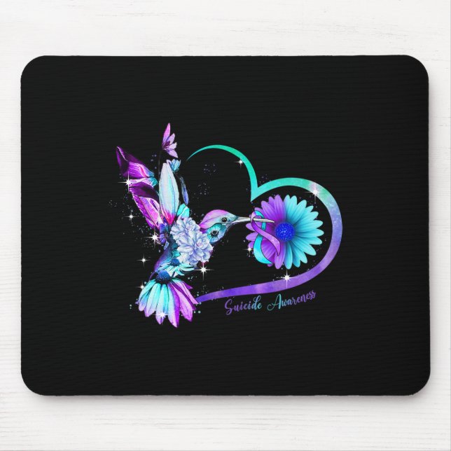 Hummingbird Sunflower Heart Purple Ribbon Suicide  Mouse Mat (Front)