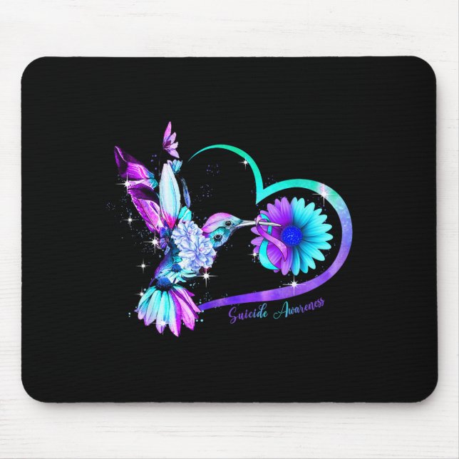 Hummingbird Sunflower Heart Purple Ribbon Suicide  Mouse Mat (Front)