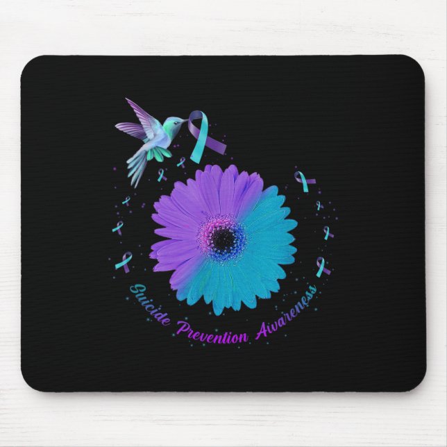 Hummingbird Sunflower Heart Purple Ribbon Suicide  Mouse Mat (Front)