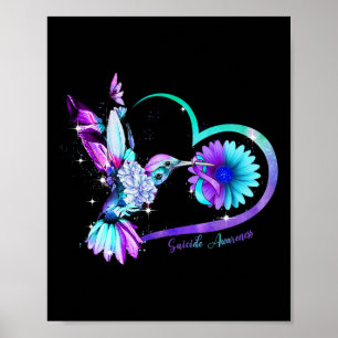 Hummingbird Sunflower Heart Purple Ribbon Suicide  Poster