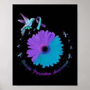 Hummingbird Sunflower Heart Purple Ribbon Suicide  Poster