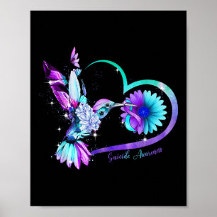 Hummingbird Sunflower Heart Purple Ribbon Suicide  Poster