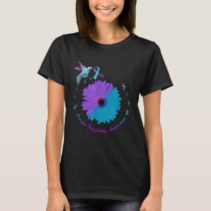 Hummingbird Sunflower Heart Purple Ribbon Suicide  T-Shirt