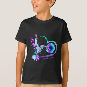 Hummingbird Sunflower Heart Purple Ribbon Suicide T-Shirt