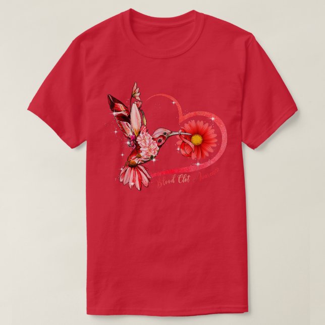 Hummingbird Sunflower Heart Red Ribbon Blood Clot  T-Shirt (Design Front)