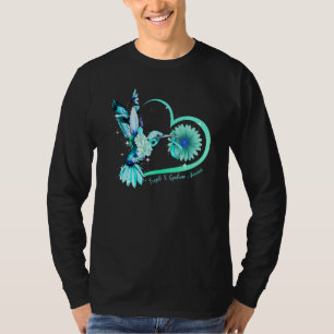 Hummingbird Sunflower Heart Teal Ribbon Fragile X T-Shirt