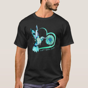 Hummingbird Sunflower Heart Teal Ribbon Fragile X T-Shirt