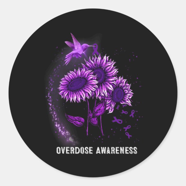 Hummingbird Sunflower Overdose Awareness  Classic Round Sticker (Front)