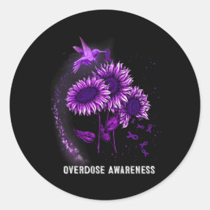 Hummingbird Sunflower Overdose Awareness Classic Round Sticker
