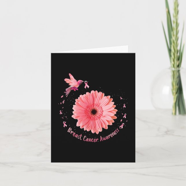 Hummingbird Sunflower Pink Ribbon Breast Cancer Aw Card (Front)