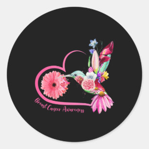 Hummingbird Sunflower Pink Ribbon Breast Cancer Aw Classic Round Sticker