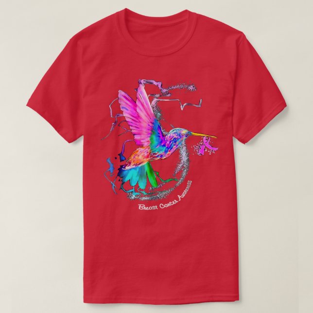 Hummingbird Sunflower Pink Ribbon Breast Cancer Aw T-Shirt (Design Front)