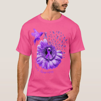 Hummingbird Sunflower Purple Alzheimers Awareness  T-Shirt