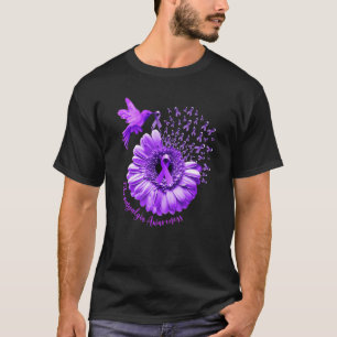 Hummingbird Sunflower Purple Fibromyalgia Awarenes T-Shirt